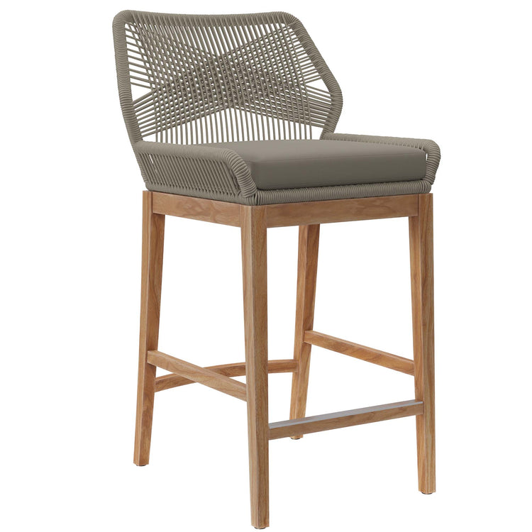 Wellspring Outdoor Patio Teak Wood Bar Stool - Light Gray Greige