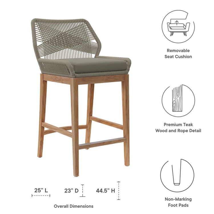 Wellspring Outdoor Patio Teak Wood Bar Stool - Light Gray Greige