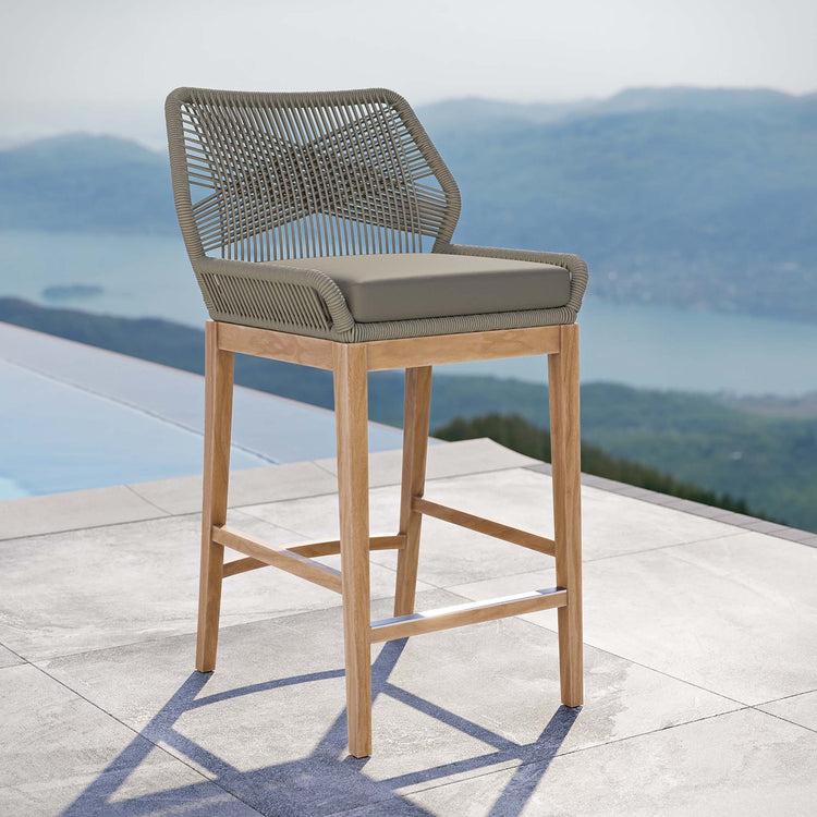 Wellspring Outdoor Patio Teak Wood Bar Stool - Light Gray Greige