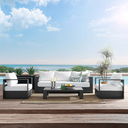 Tahoe 4-Piece Outdoor Patio Powder-Coated Aluminum Set - Gray White