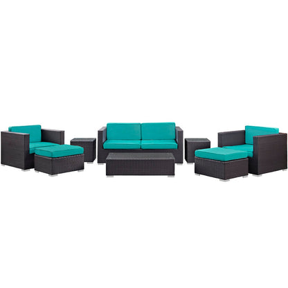 Venice 8 Piece Outdoor Patio Sofa Set - Espresso Turquoise