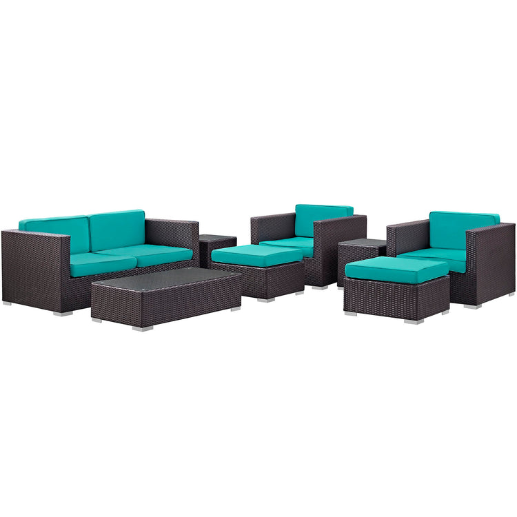 Venice 8 Piece Outdoor Patio Sofa Set - Espresso Turquoise