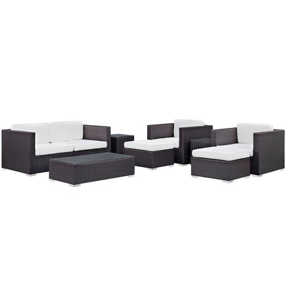 Venice 8 Piece Outdoor Patio Sofa Set - Espresso White