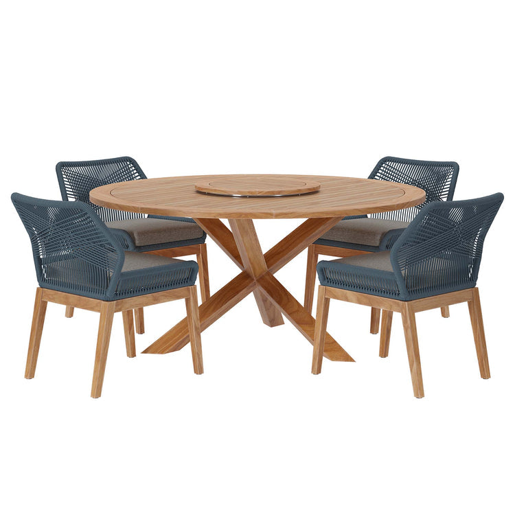Wellspring 5-Piece Outdoor Patio Teak Wood Dining Set - Blue Graphite