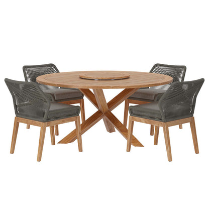 Wellspring 5-Piece Outdoor Patio Teak Wood Dining Set - Gray Graphite