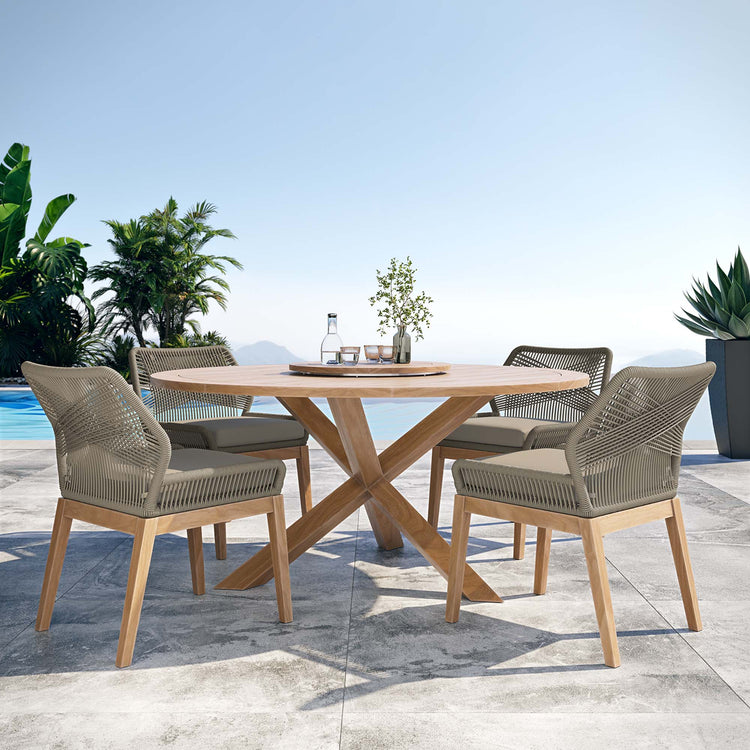 Wellspring 5-Piece Outdoor Patio Teak Wood Dining Set - Light Gray Greige