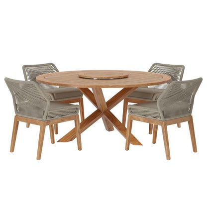 Wellspring 5-Piece Outdoor Patio Teak Wood Dining Set - Light Gray Greige