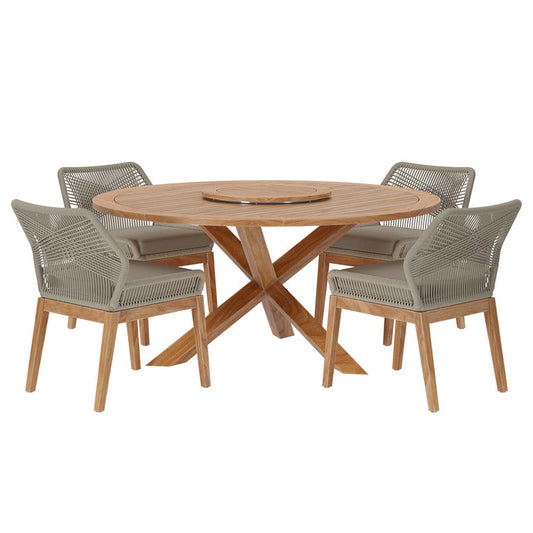 Wellspring 5-Piece Outdoor Patio Teak Wood Dining Set - Light Gray Greige