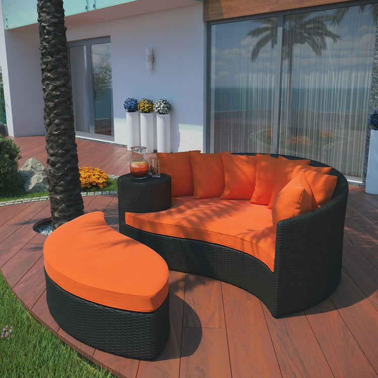 Taiji Outdoor Patio Wicker Daybed - Espresso Orange