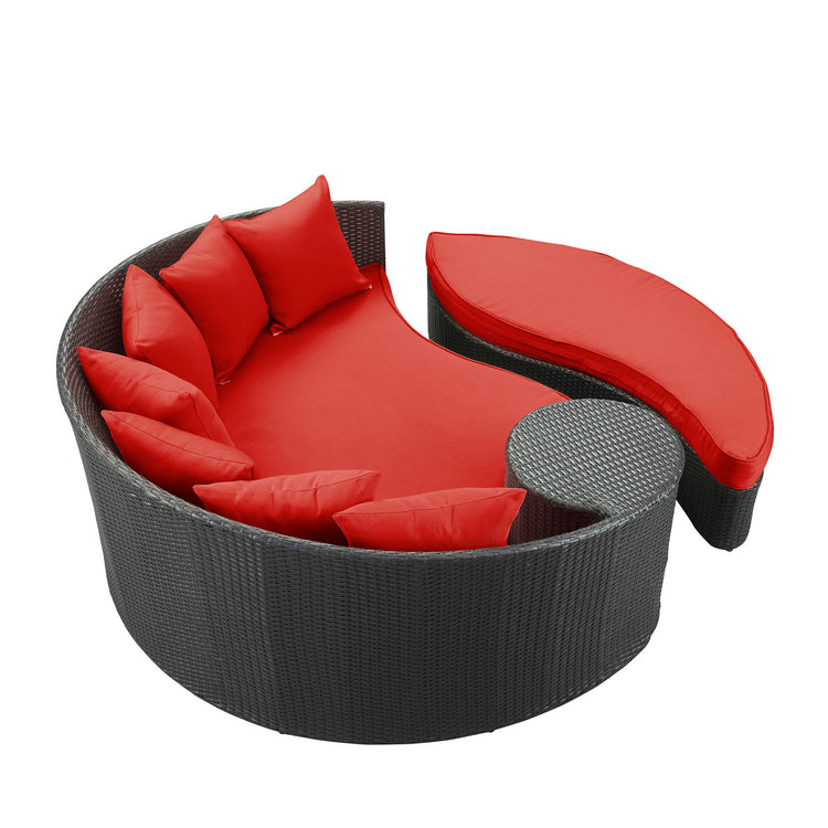 Taiji Outdoor Patio Wicker Daybed - Espresso Red