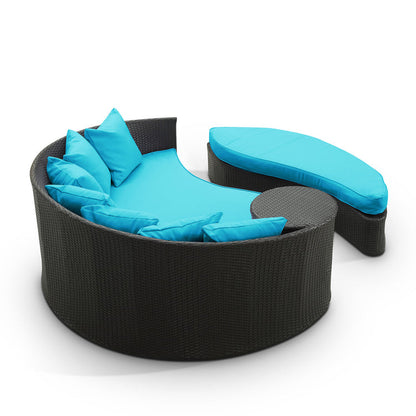 Taiji Outdoor Patio Wicker Daybed - Espresso Turquoise
