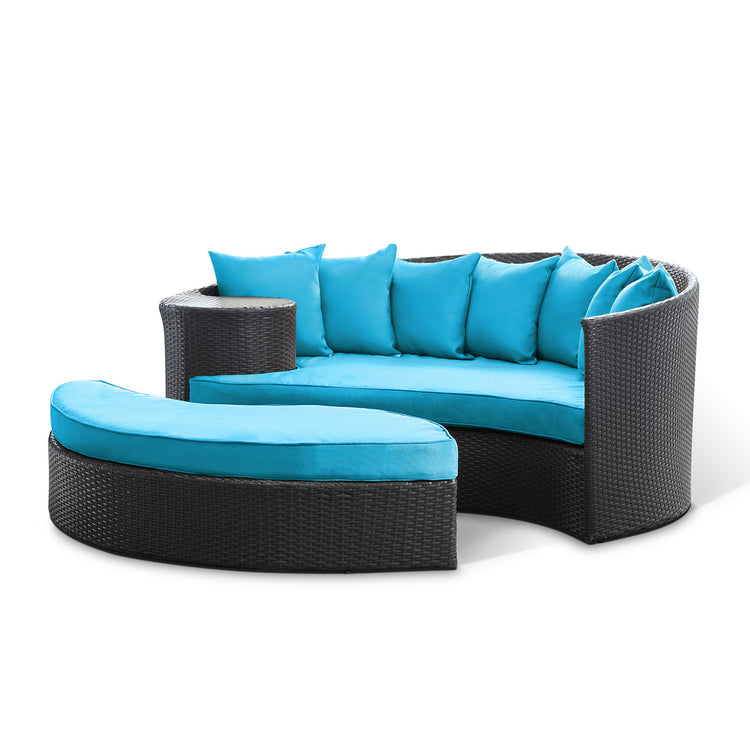 Taiji Outdoor Patio Wicker Daybed - Espresso Turquoise