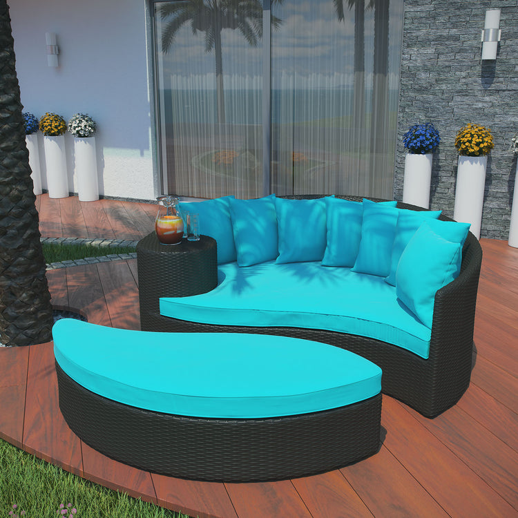 Taiji Outdoor Patio Wicker Daybed - Espresso Turquoise