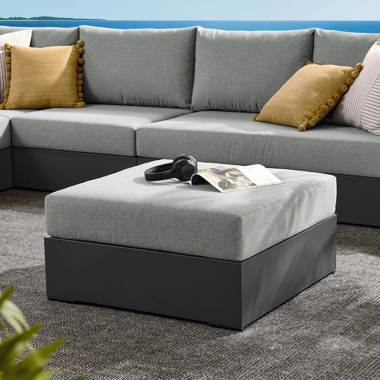 Tahoe Outdoor Patio Powder-Coated Aluminum Ottoman - Gray Gray