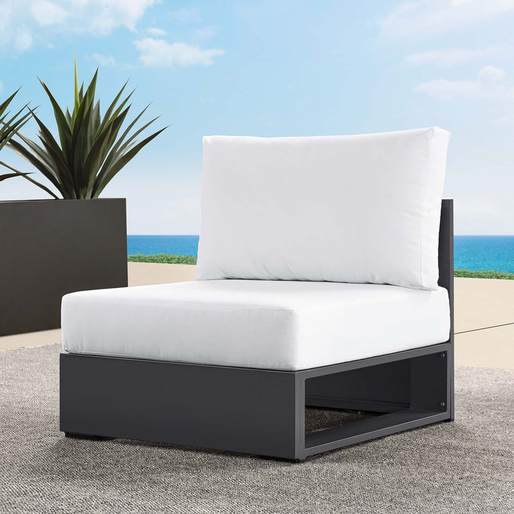 Tahoe Outdoor Patio Powder-Coated Aluminum Modular Armless Chair - Gray White