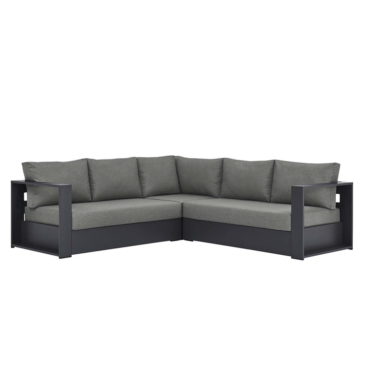 Tahoe 3-Piece Outdoor Patio Powder-Coated Aluminum Sectional Sofa Set - Gray Charcoal