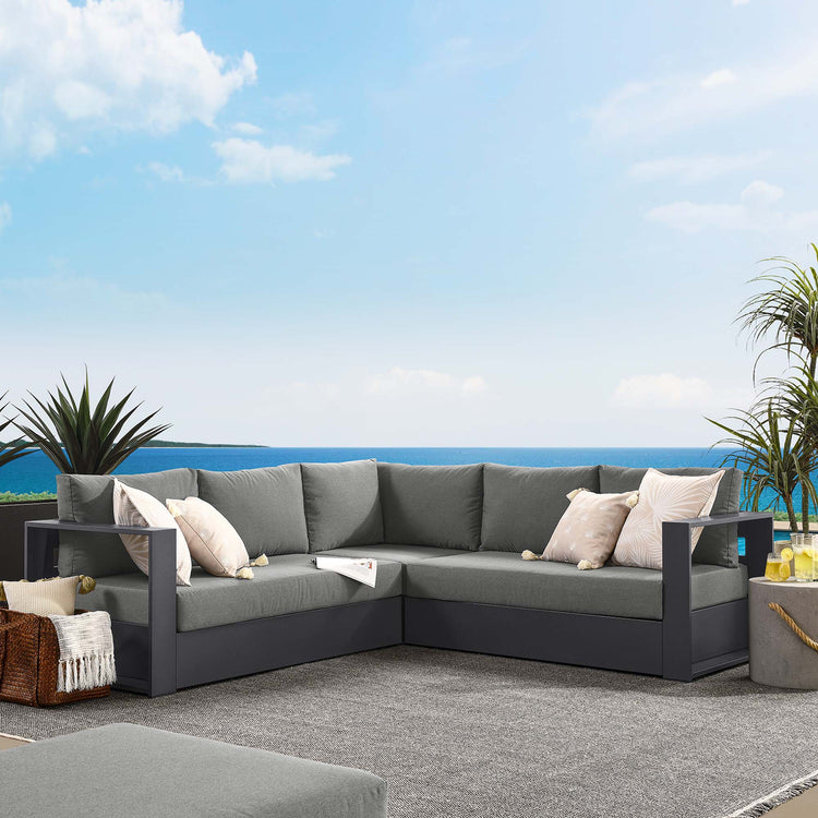 Tahoe 3-Piece Outdoor Patio Powder-Coated Aluminum Sectional Sofa Set - Gray Charcoal