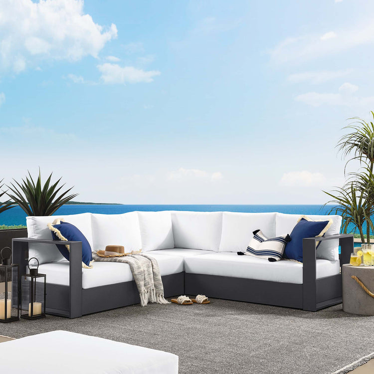 Tahoe 3-Piece Outdoor Patio Powder-Coated Aluminum Sectional Sofa Set - Gray White