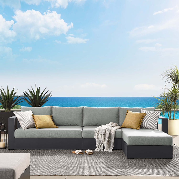 Tahoe 3-Piece Outdoor Patio Powder-Coated Aluminum Right-Facing Chaise Sectional Sofa Set - Gray Gray