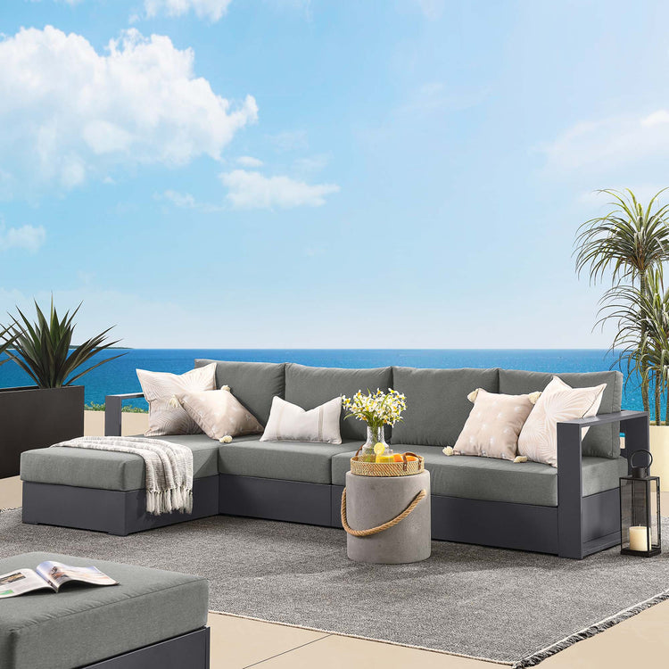 Tahoe 3-Piece Outdoor Patio Powder-Coated Aluminum Left-Facing Chaise Sectional Sofa Set - Gray Charcoal