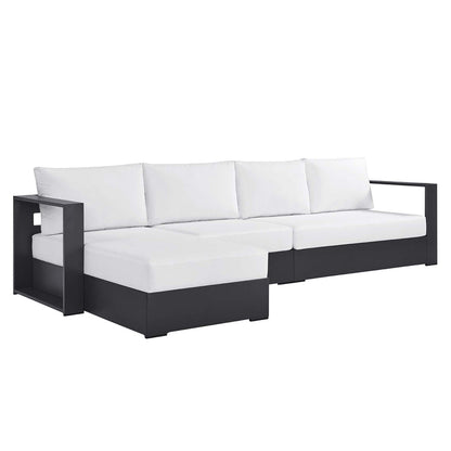 Tahoe 3-Piece Outdoor Patio Powder-Coated Aluminum Left-Facing Chaise Sectional Sofa Set - Gray White