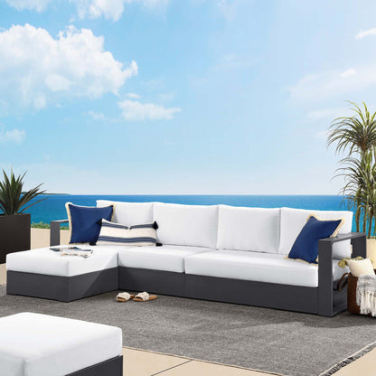 Tahoe 3-Piece Outdoor Patio Powder-Coated Aluminum Left-Facing Chaise Sectional Sofa Set - Gray White
