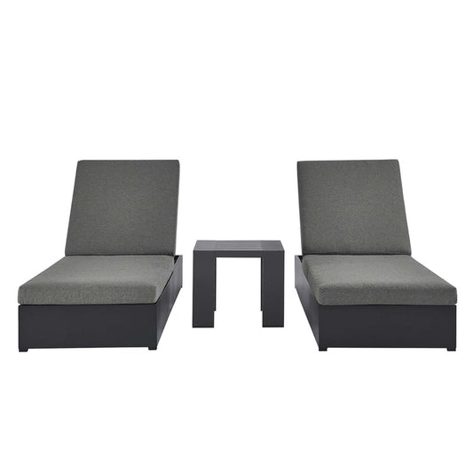 Tahoe 3-Piece Outdoor Patio Powder-Coated Aluminum Chaise Lounge Set - Gray Charcoal