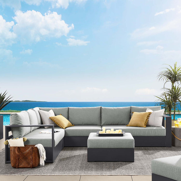 Tahoe 5-Piece Outdoor Patio Powder-Coated Aluminum Sectional Sofa Set - Gray Gray
