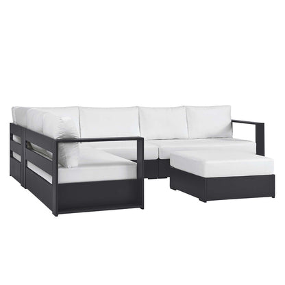 Tahoe 5-Piece Outdoor Patio Powder-Coated Aluminum Sectional Sofa Set - Gray White