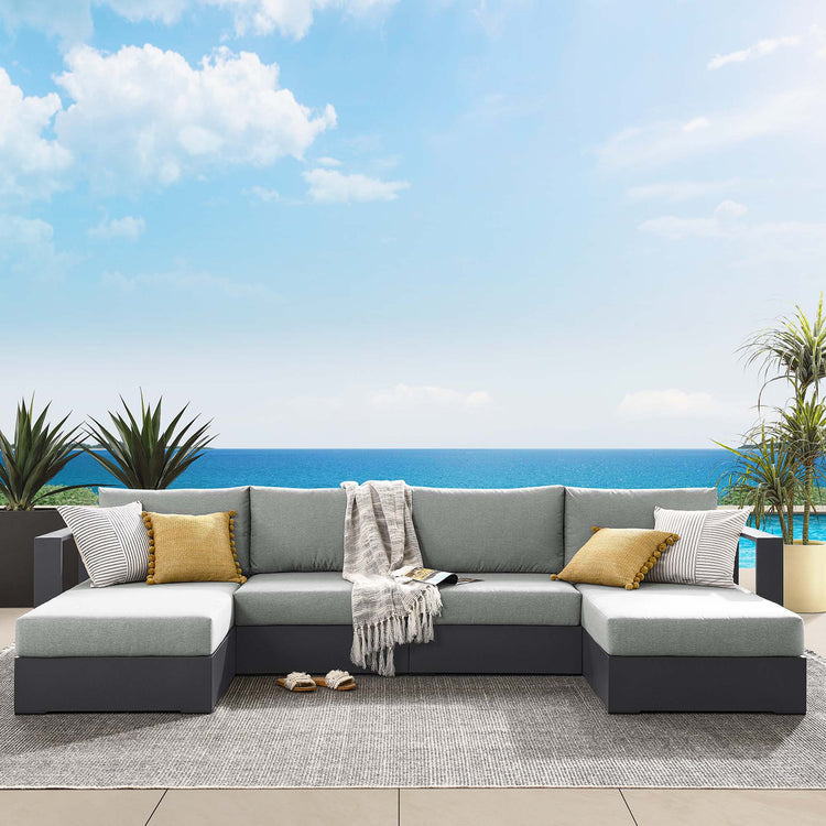 Tahoe 4-Piece Outdoor Patio Powder-Coated Aluminum Sectional Sofa Set - Gray Gray