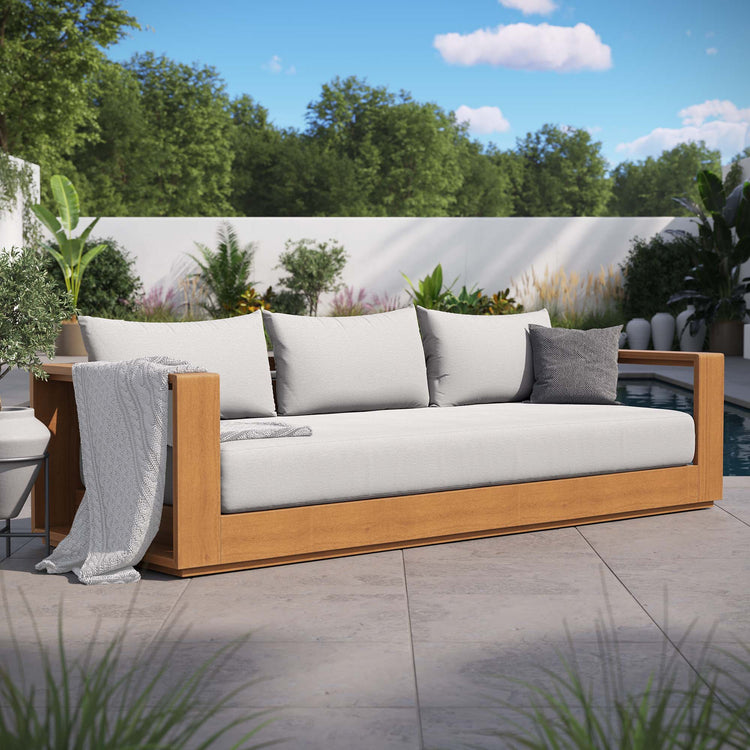Tahoe Outdoor Patio Acacia Wood Sofa - Natural Light Gray
