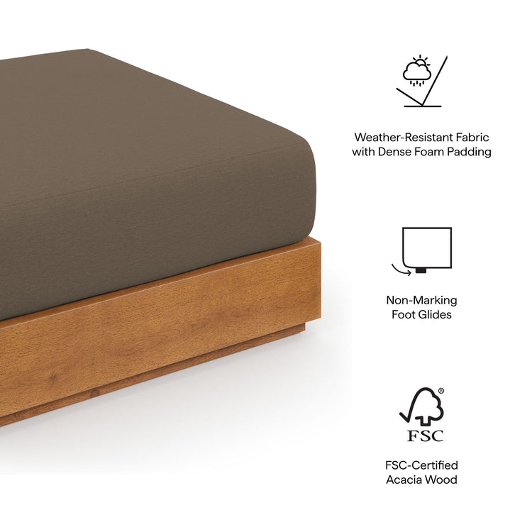 Tahoe Outdoor Patio Acacia Wood Ottoman - Natural Cocoa