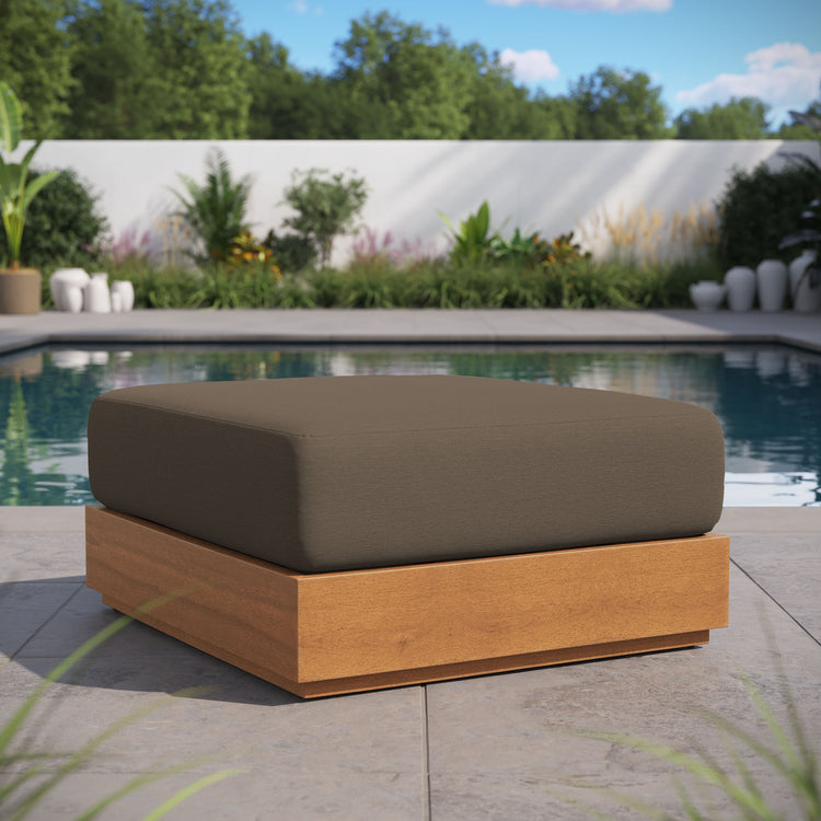 Tahoe Outdoor Patio Acacia Wood Ottoman - Natural Cocoa