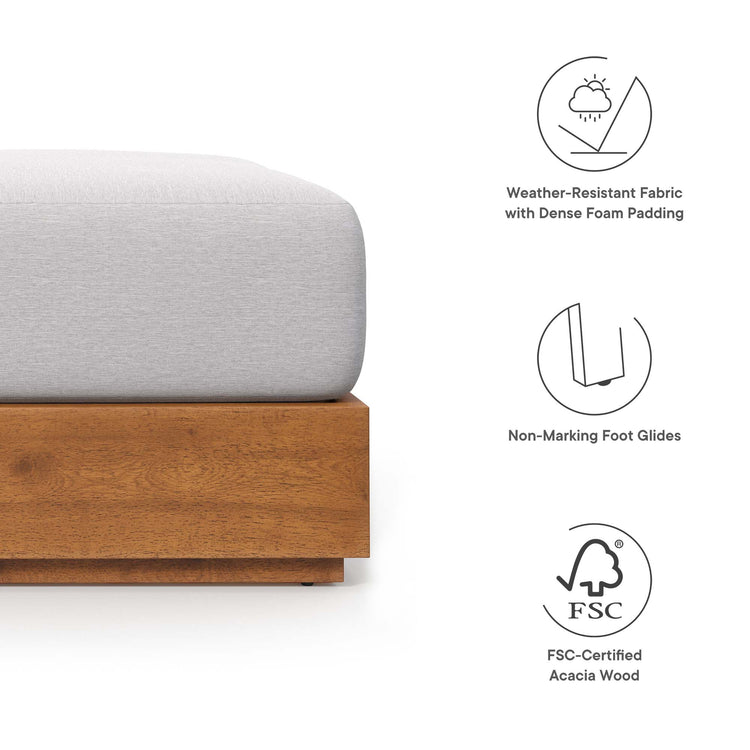 Tahoe Outdoor Patio Acacia Wood Ottoman - Natural Light Gray