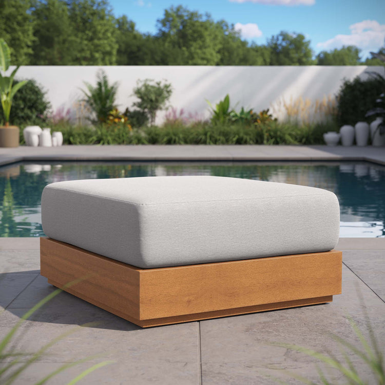 Tahoe Outdoor Patio Acacia Wood Ottoman - Natural Light Gray