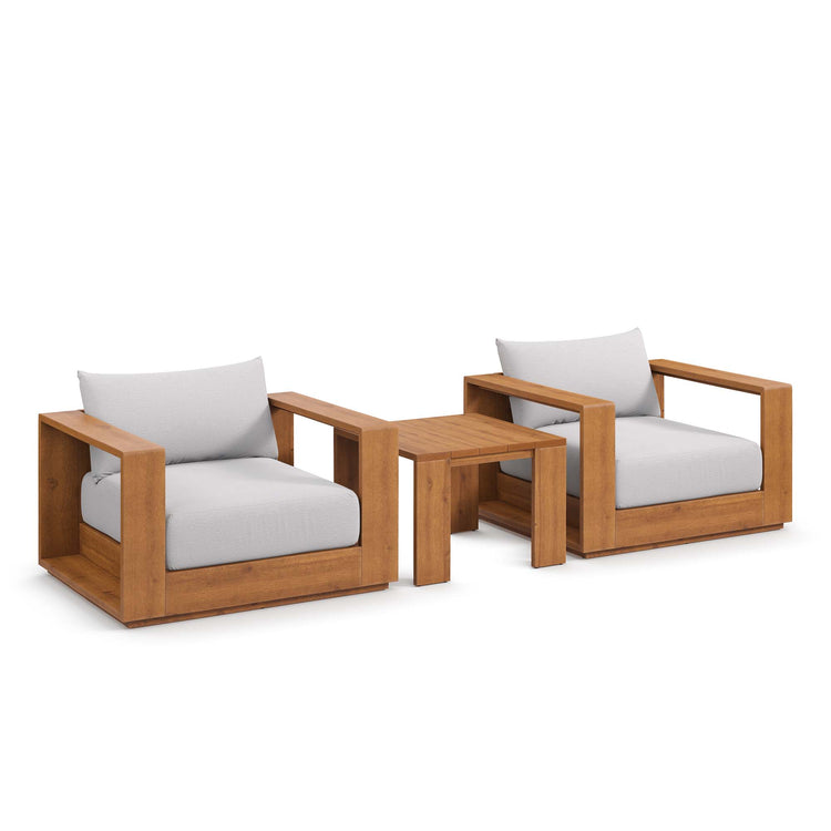 Tahoe 3-Piece Outdoor Patio Acacia Wood Furniture Set - Natural Light Gray