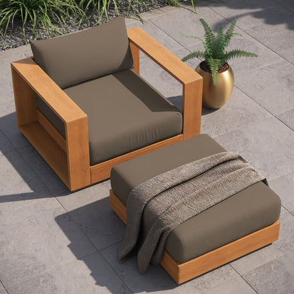 Tahoe 2-Piece Outdoor Patio Acacia Wood Armchair and Ottoman Set - Natural Cocoa