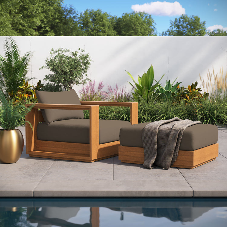 Tahoe 2-Piece Outdoor Patio Acacia Wood Armchair and Ottoman Set - Natural Cocoa