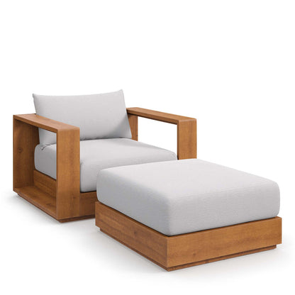 Tahoe 2-Piece Outdoor Patio Acacia Wood Armchair and Ottoman Set - Natural Light Gray