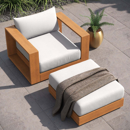 Tahoe 2-Piece Outdoor Patio Acacia Wood Armchair and Ottoman Set - Natural Light Gray