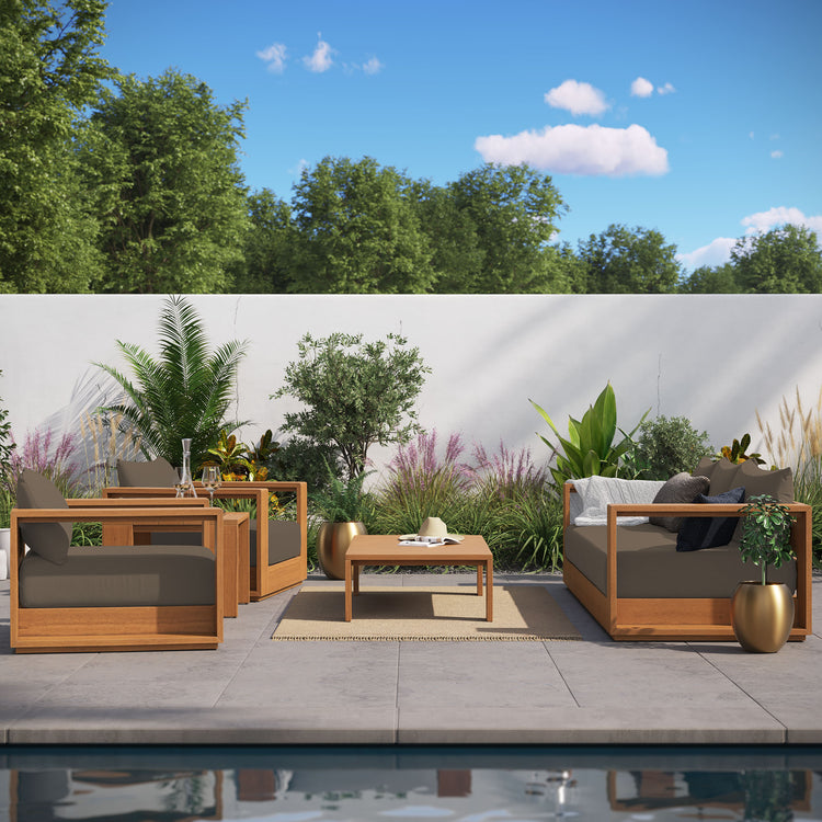 Tahoe 5-Piece Outdoor Patio Acacia Wood Furniture Set - Natural Cocoa