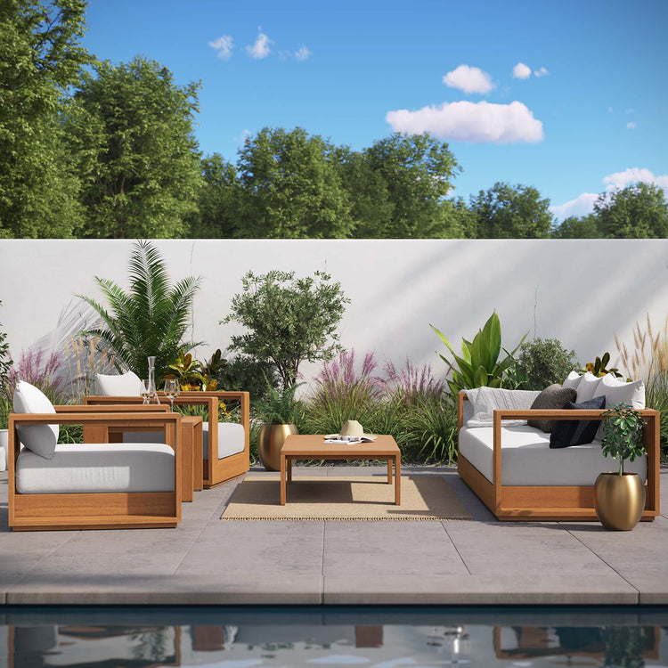 Tahoe 5-Piece Outdoor Patio Acacia Wood Furniture Set - Natural Light Gray