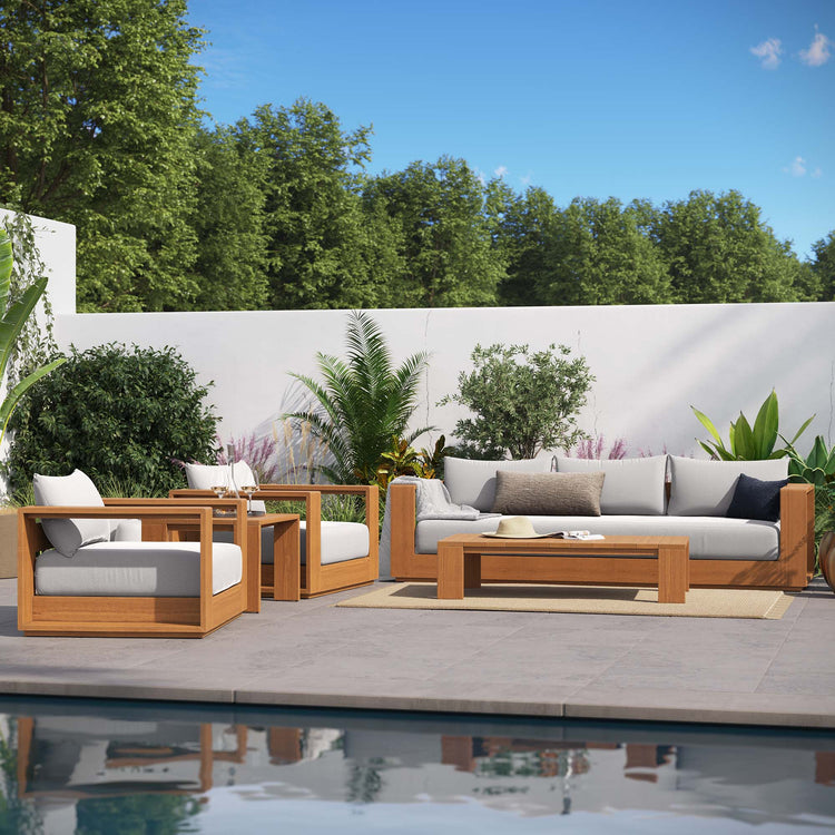 Tahoe 5-Piece Outdoor Patio Acacia Wood Furniture Set - Natural Light Gray