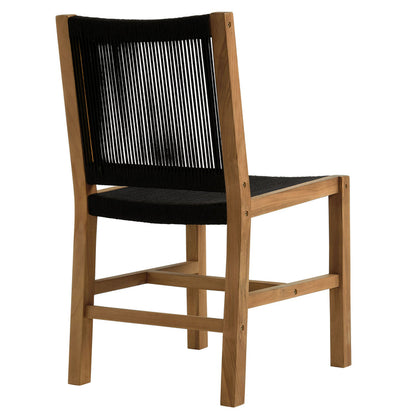 Vienna Outdoor Patio Teak and Rope Armless Dining Chairs Set of 2 - Natural Black