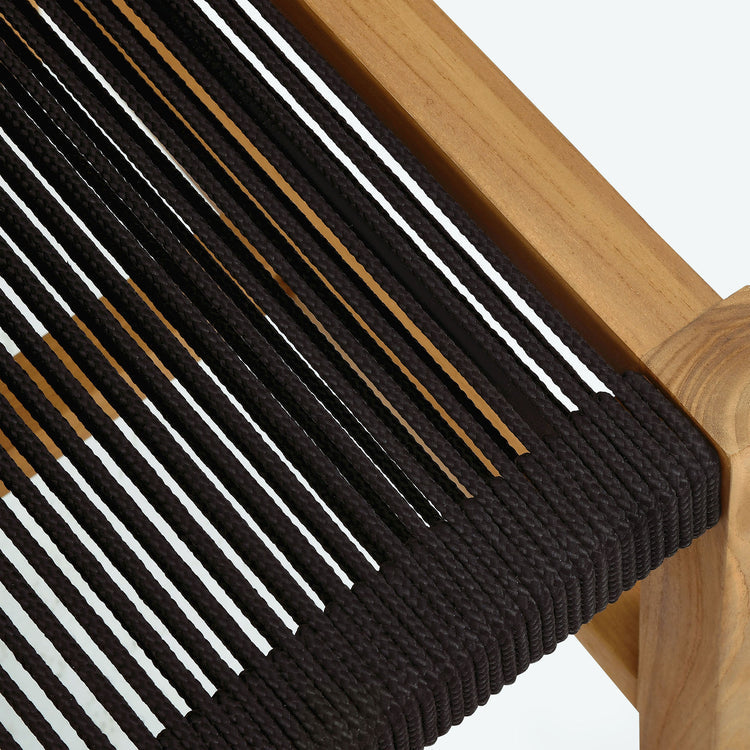 Vienna Outdoor Patio Teak and Rope Armless Dining Chairs Set of 2 - Natural Black