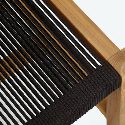 Vienna Outdoor Patio Teak and Rope Armless Dining Chairs Set of 2 - Natural Black