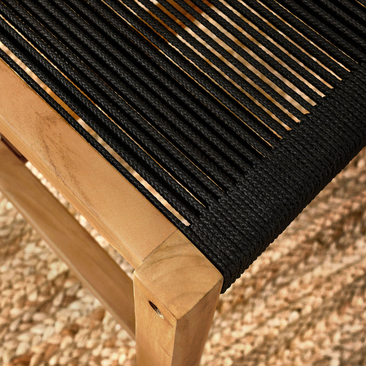Vienna Outdoor Patio Teak and Rope Armless Dining Chairs Set of 2 - Natural Black