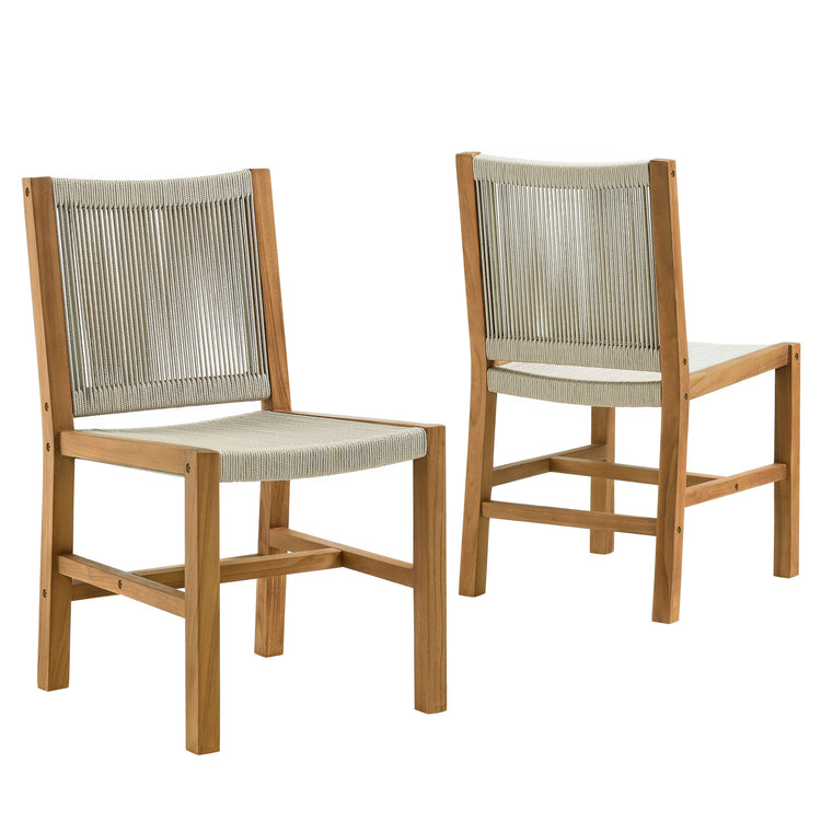 Vienna Outdoor Patio Teak and Rope Armless Dining Chairs Set of 2 - Natural Natural