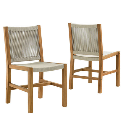 Vienna Outdoor Patio Teak and Rope Armless Dining Chairs Set of 2 - Natural Natural