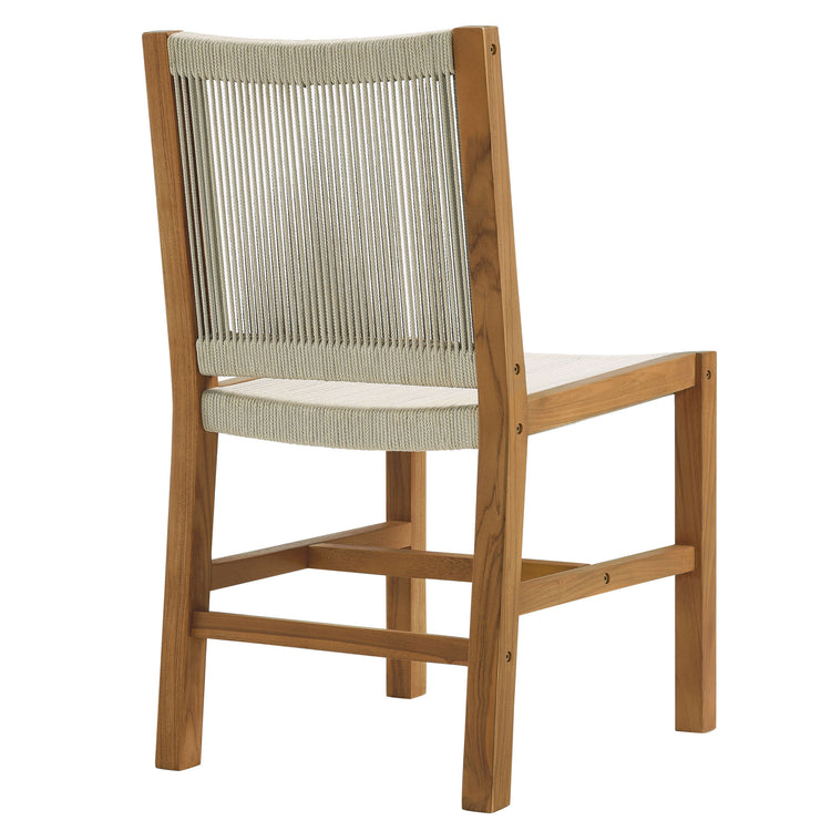 Vienna Outdoor Patio Teak and Rope Armless Dining Chairs Set of 2 - Natural Natural